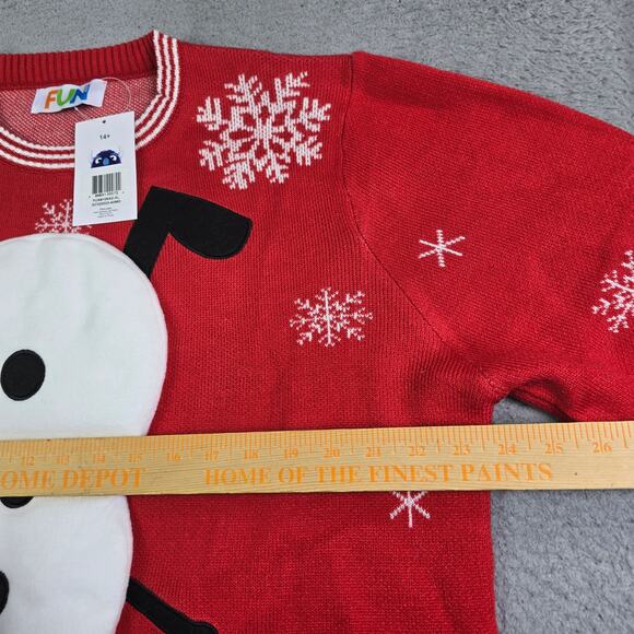 Funny Plush Snowman Christmas Sweater Men's XL Red Jingle Balls Carrot Crew New - Picture 10 of 12